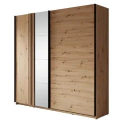 Schuifdeurkasten-Meubella - Kledingkast Adyson - Eiken - 220 cm - Met spiegel