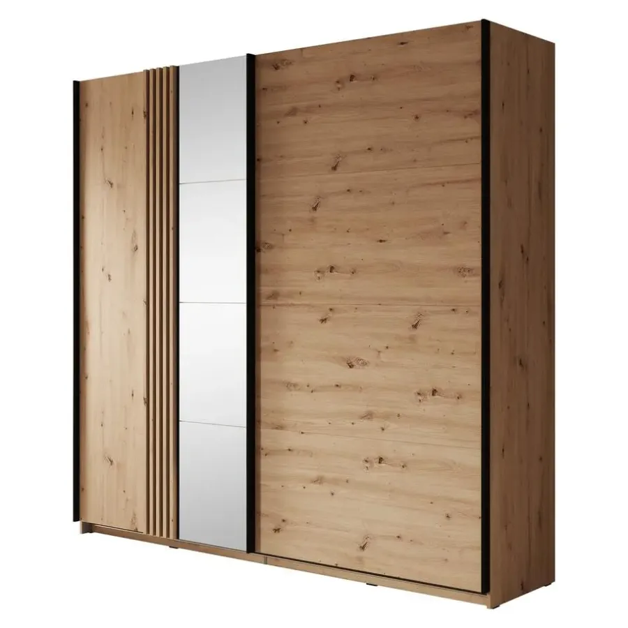 Schuifdeurkasten-Meubella - Kledingkast Adyson - Eiken - 220 cm - Met spiegel