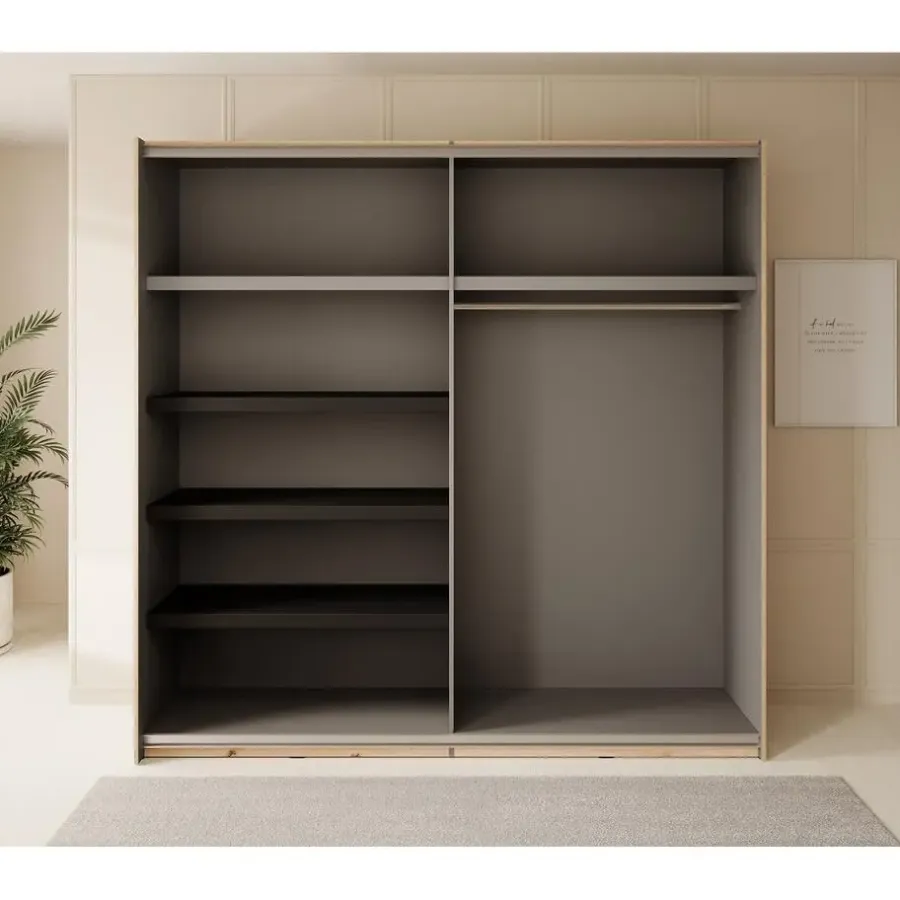 Schuifdeurkasten-Meubella - Kledingkast Adyson - Eiken - 220 cm - Met spiegel