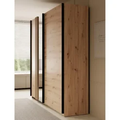 Schuifdeurkasten-Meubella - Kledingkast Adyson - Eiken - 220 cm - Met spiegel