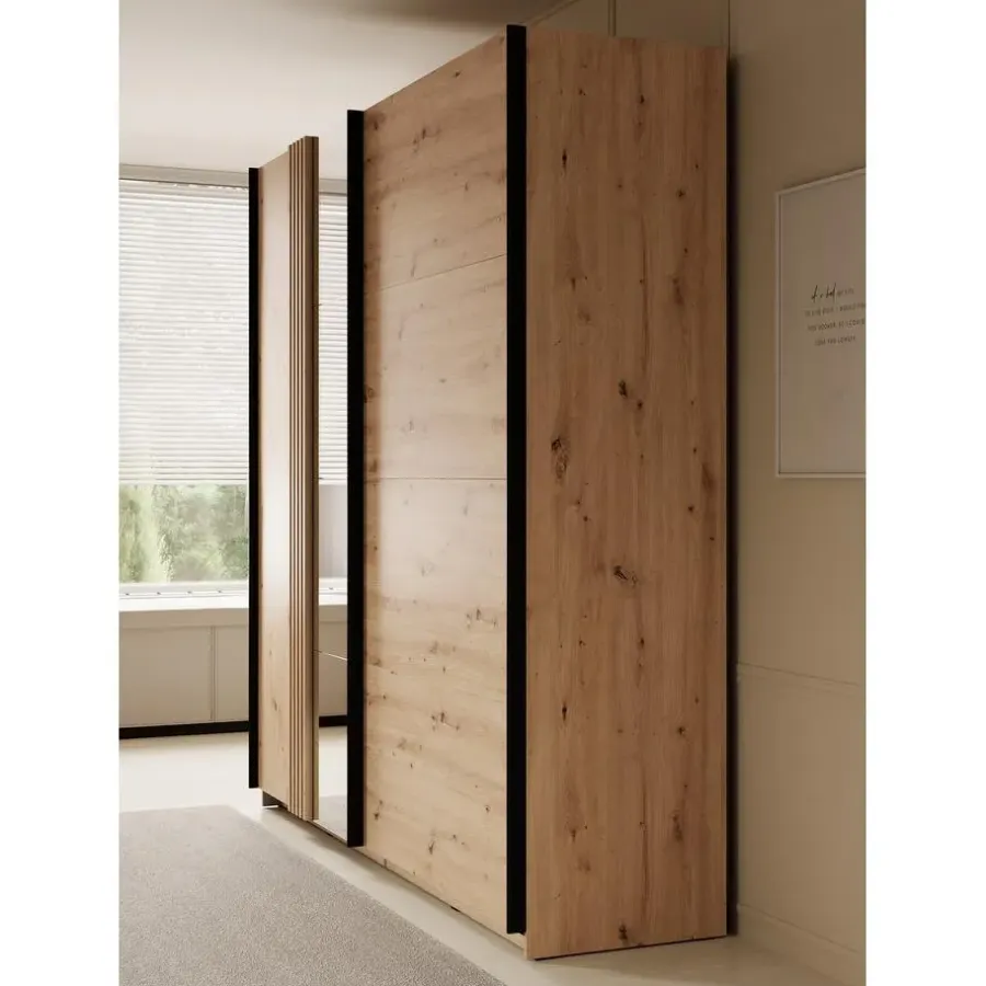 Schuifdeurkasten-Meubella - Kledingkast Adyson - Eiken - 220 cm - Met spiegel