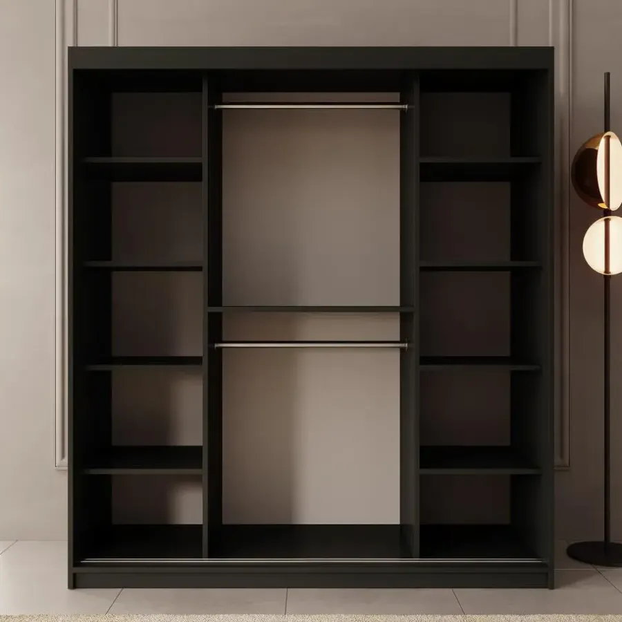 Meubella - Kledingkast Azai - Zwart - 180 cm - Met spiegel