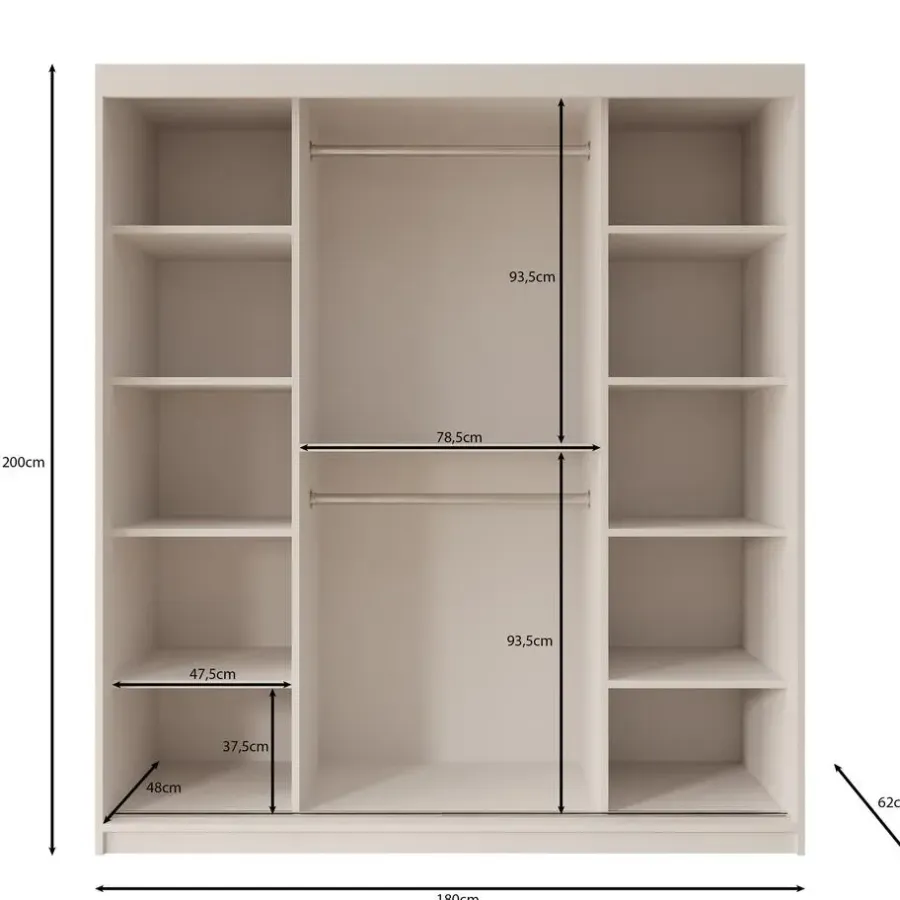 Meubella - Kledingkast Azai - Zwart - 180 cm - Met spiegel