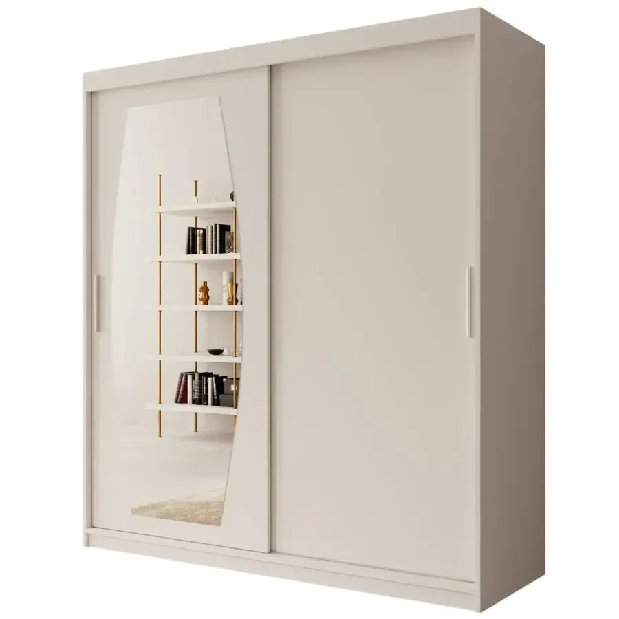 Meubella - Kledingkast Azai - Wit - 180 cm - Met spiegel