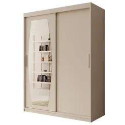 Kledingkasten|Kledingkasten-Meubella - Kledingkast Azai - Beige - 150 cm - Met spiegel