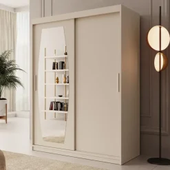 Kledingkasten|Kledingkasten-Meubella - Kledingkast Azai - Beige - 150 cm - Met spiegel