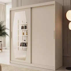 Meubella - Kledingkast Azai - Beige - 180 cm - Met spiegel