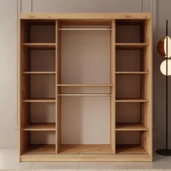 Meubella - Kledingkast Azai - Eiken - 180 cm - Met spiegel