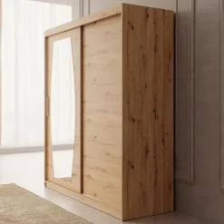 Meubella - Kledingkast Azai - Eiken - 180 cm - Met spiegel