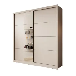 Schuifdeurkasten-Meubella - Kledingkast Azul - Beige - 205 cm - Met spiegel