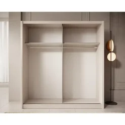 Schuifdeurkasten-Meubella - Kledingkast Azul - Beige - 205 cm - Met spiegel