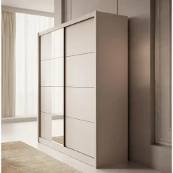 Schuifdeurkasten-Meubella - Kledingkast Azul - Beige - 205 cm - Met spiegel