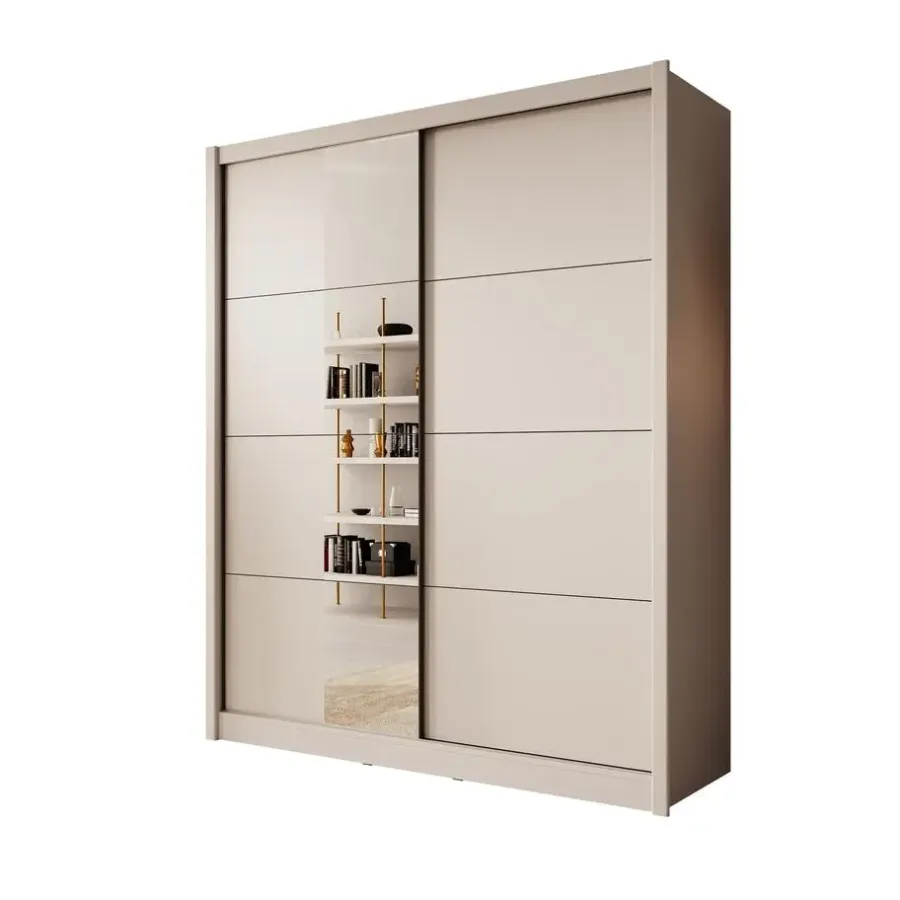 Meubella - Kledingkast Azul - Beige - 180 cm - Met spiegel