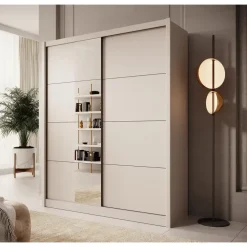 Meubella - Kledingkast Azul - Beige - 180 cm - Met spiegel