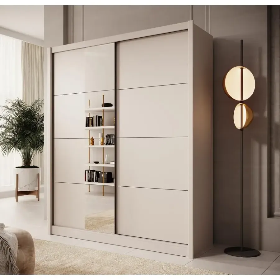 Meubella - Kledingkast Azul - Beige - 180 cm - Met spiegel