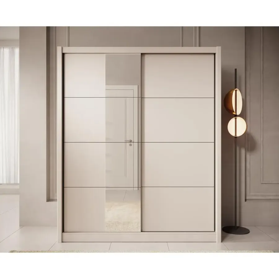 Meubella - Kledingkast Azul - Beige - 180 cm - Met spiegel