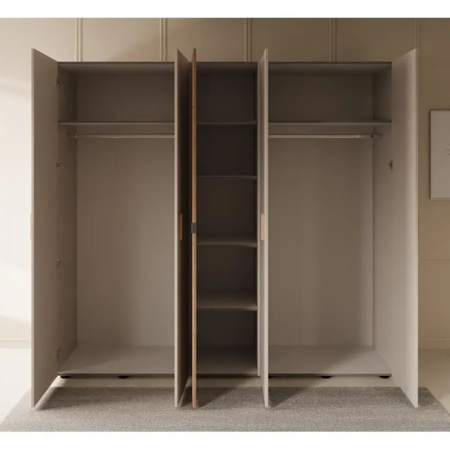 Draaideurkasten-Meubella - Kledingkast Bahia - Beige - 224 cm - Met spiegel