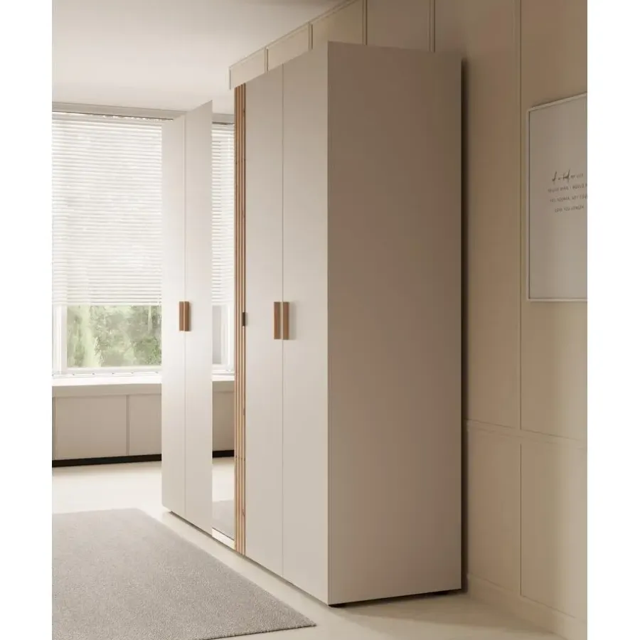 Draaideurkasten-Meubella - Kledingkast Bahia - Beige - 224 cm - Met spiegel
