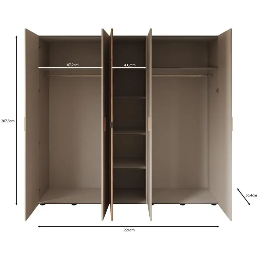 Draaideurkasten-Meubella - Kledingkast Bahia - Beige - 224 cm - Met spiegel