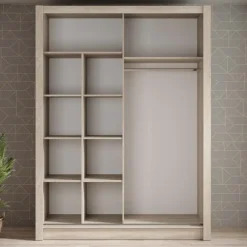 Meubella - Kledingkast Bazarre - Eiken - 155 cm - Met spiegel