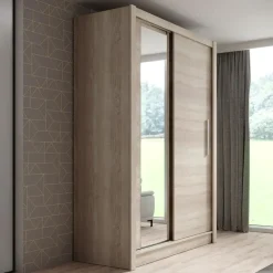 Meubella - Kledingkast Bazarre - Eiken - 155 cm - Met spiegel