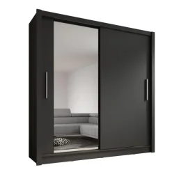 Schuifdeurkasten-Meubella - Kledingkast Bazarre - Grijs - 205 cm - Met spiegel