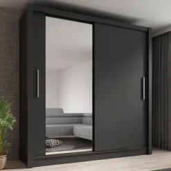 Schuifdeurkasten-Meubella - Kledingkast Bazarre - Grijs - 205 cm - Met spiegel