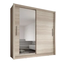 Schuifdeurkasten-Meubella - Kledingkast Bazarre - Eiken - 205 cm - Met spiegel