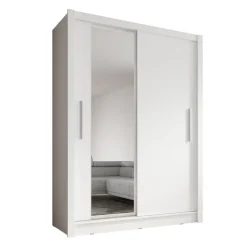 Schuifdeurkasten-Meubella - Kledingkast Bazarre - Wit - 155 cm - Met spiegel