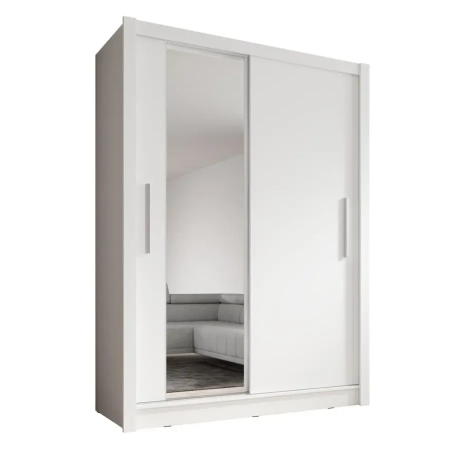 Schuifdeurkasten-Meubella - Kledingkast Bazarre - Wit - 155 cm - Met spiegel