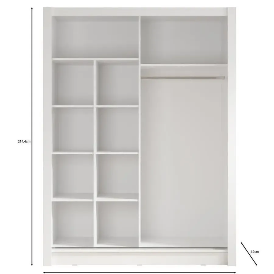Schuifdeurkasten-Meubella - Kledingkast Bazarre - Wit - 155 cm - Met spiegel
