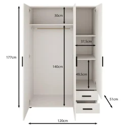 Draaideurkasten-Meubella - Kledingkast Bellini - Antraciet - 120 cm