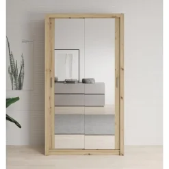 Meubella - Kledingkast Blake - Eiken - 120 cm - Met spiegel