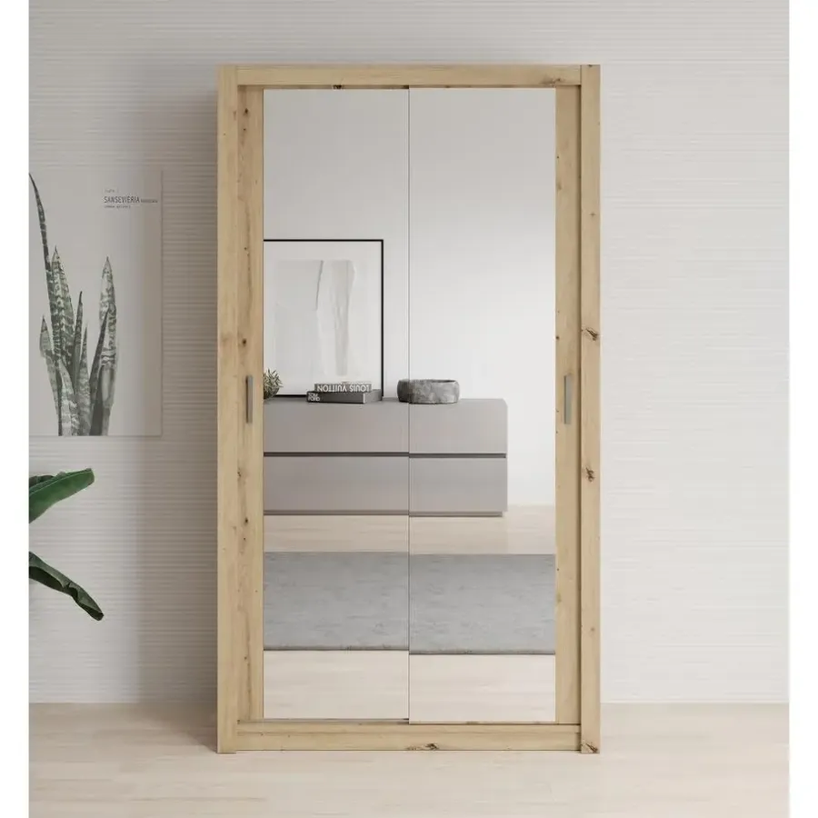 Meubella - Kledingkast Blake - Eiken - 120 cm - Met spiegel