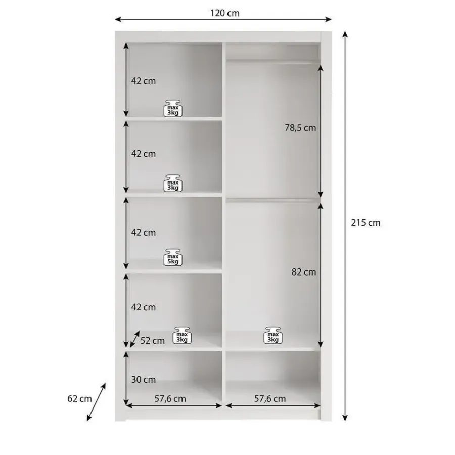 Meubella - Kledingkast Blake - Eiken - 120 cm - Met spiegel