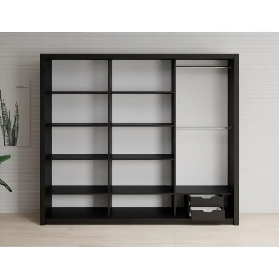 Meubella - Kledingkast Blake - Mat Zwart - 250 cm - Met spiegel