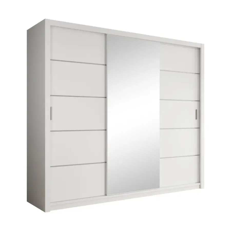 Meubella - Kledingkast Blake - Wit - 250 cm - Met spiegel