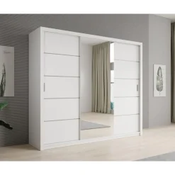 Meubella - Kledingkast Blake - Wit - 250 cm - Met spiegel
