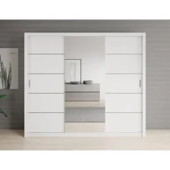 Meubella - Kledingkast Blake - Wit - 250 cm - Met spiegel