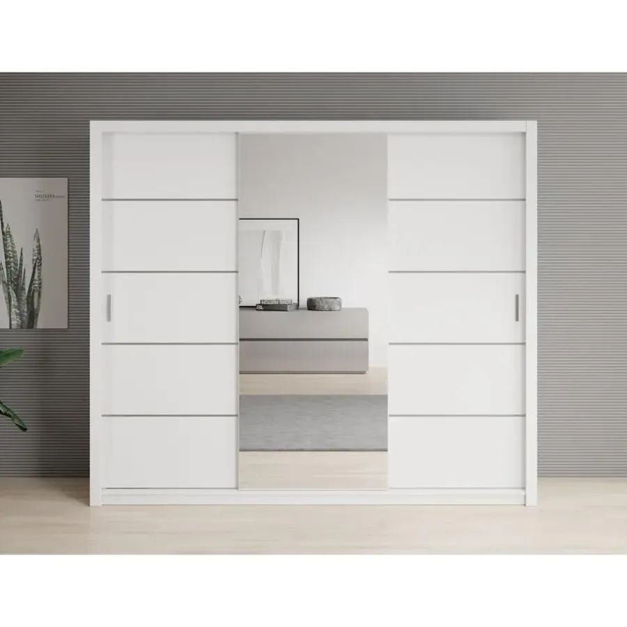 Meubella - Kledingkast Blake - Wit - 250 cm - Met spiegel