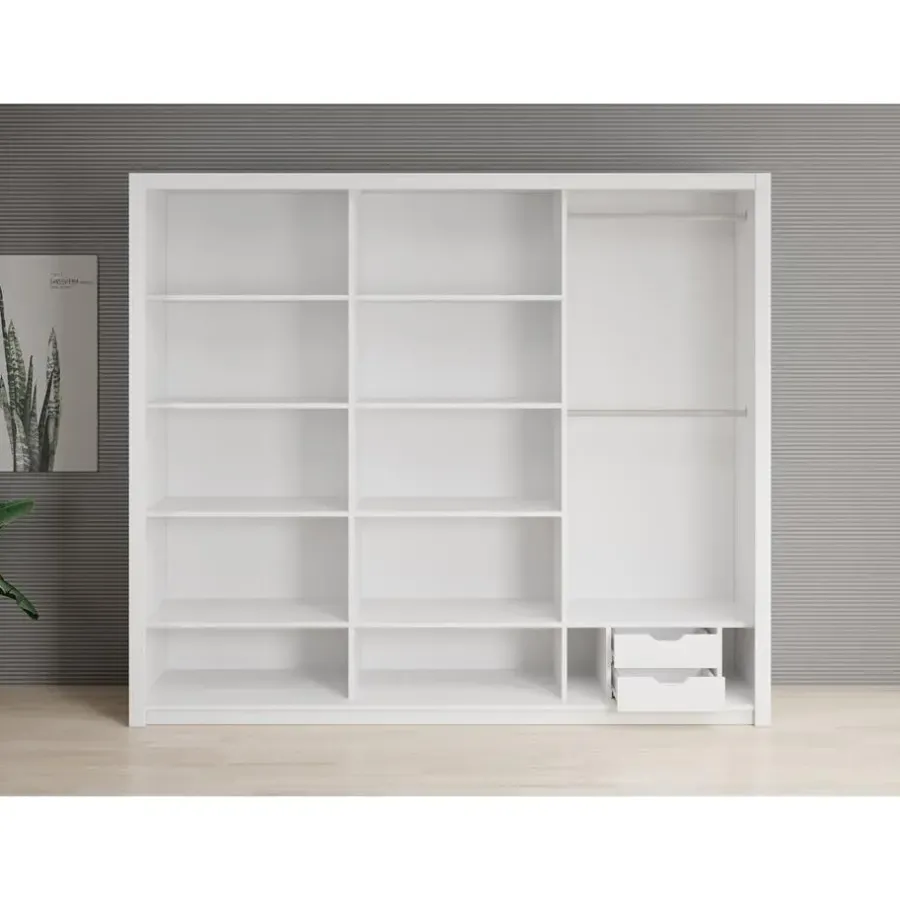 Meubella - Kledingkast Blake - Wit - 250 cm - Met spiegel