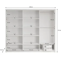 Meubella - Kledingkast Blake - Wit - 250 cm - Met spiegel