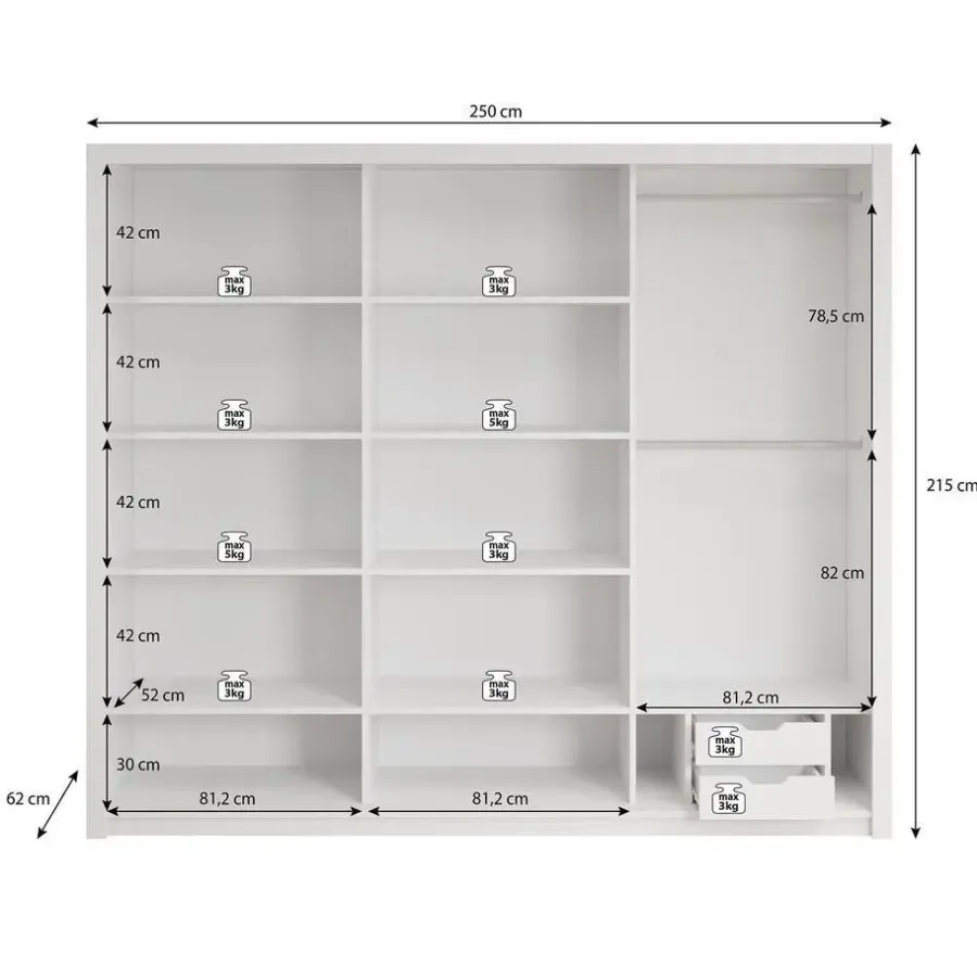 Meubella - Kledingkast Blake - Wit - 250 cm - Met spiegel