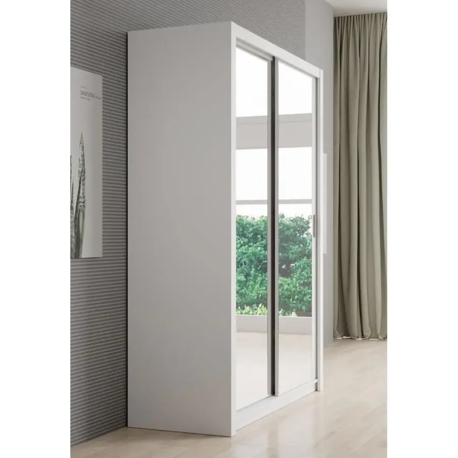 Schuifdeurkasten-Meubella - Kledingkast Blake - Wit - 150 cm - Met spiegel