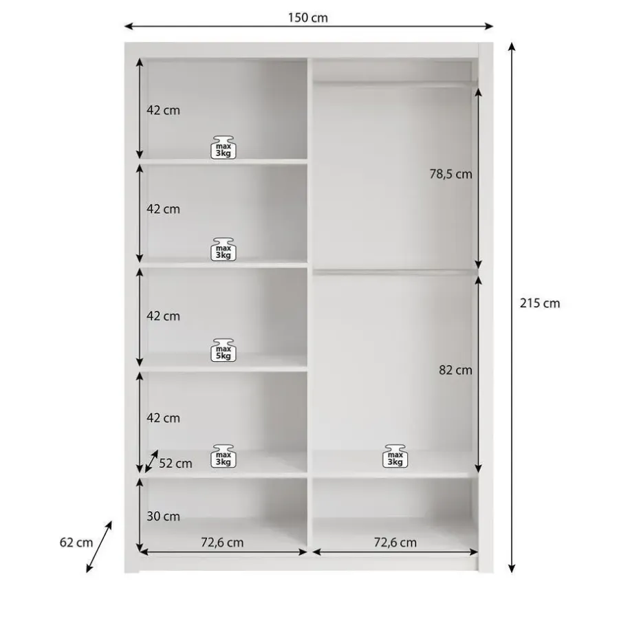 Schuifdeurkasten-Meubella - Kledingkast Blake - Wit - 150 cm - Met spiegel