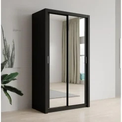 Schuifdeurkasten-Meubella - Kledingkast Blake - Mat Zwart - 120 cm - Met spiegel