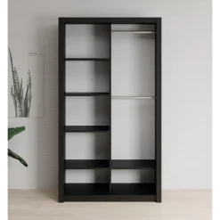 Schuifdeurkasten-Meubella - Kledingkast Blake - Mat Zwart - 120 cm - Met spiegel