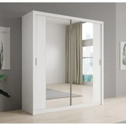 Meubella - Kledingkast Blake - Wit - 200 cm - Met spiegel