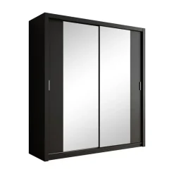 Schuifdeurkasten-Meubella - Kledingkast Blake - Mat Zwart - 200 cm - Met spiegel