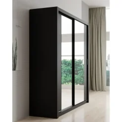 Schuifdeurkasten-Meubella - Kledingkast Blake - Mat Zwart - 200 cm - Met spiegel